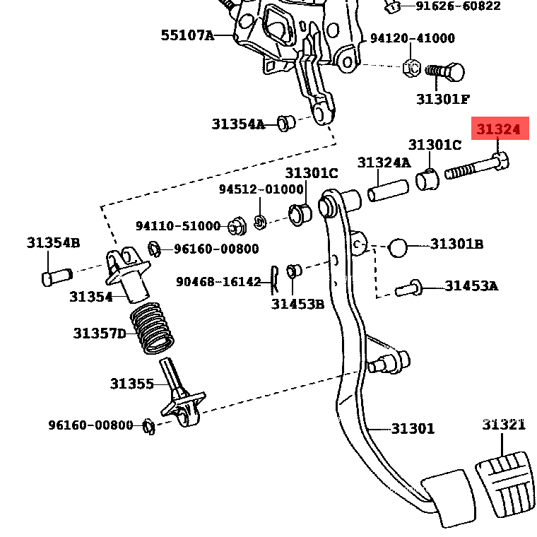 Genuine Toyota  Clutch Pedal Bolt - Part Number: 90101-10015